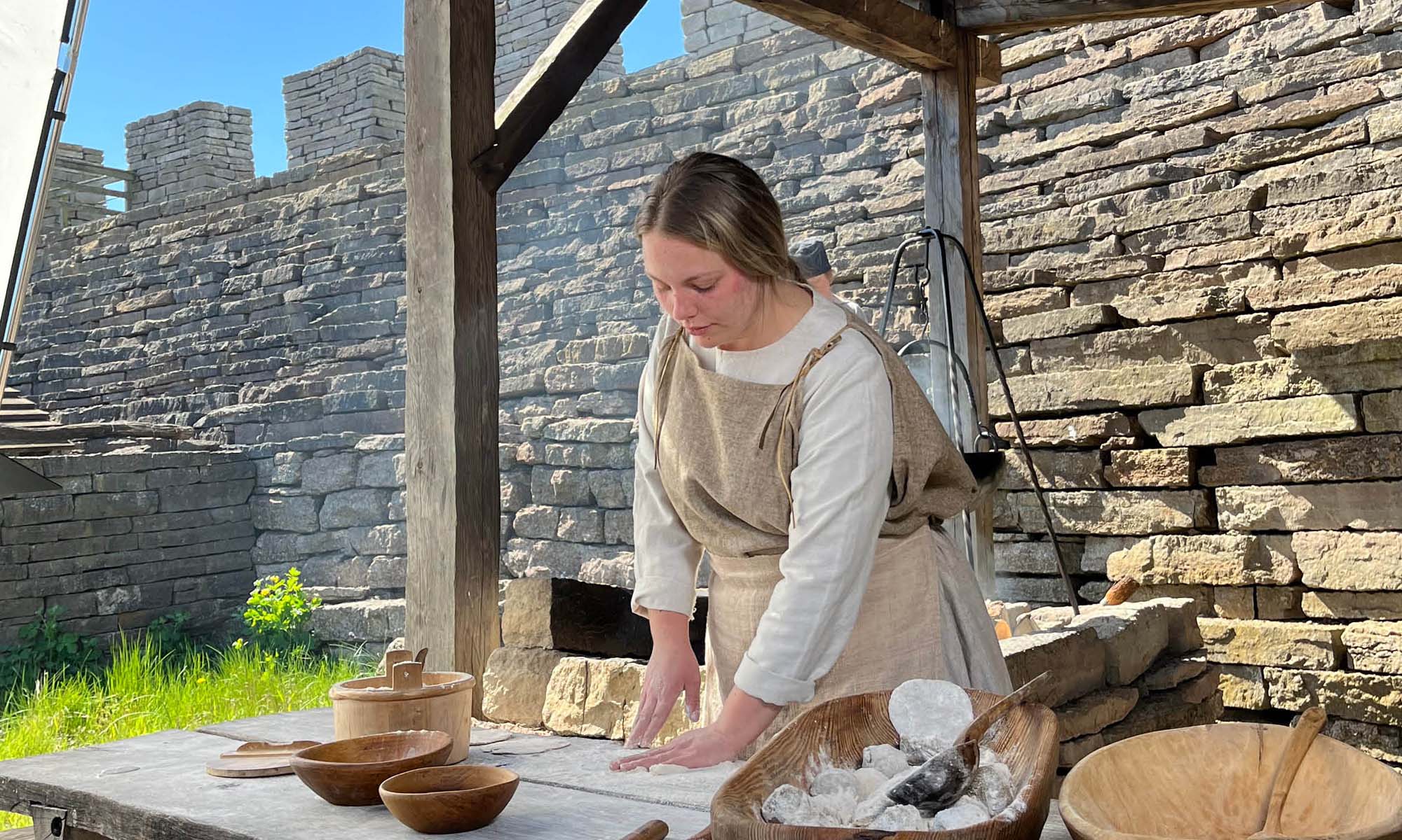 Woman making bread.
